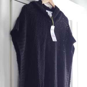 Gorgeous Wool BCBG Boho Black Poncho with Hood NWT